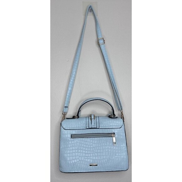 Aldo Glenda Croc Embossed Light Blue Satchel Gold Hardware Detail Shoulder Bag - Picture 3 of 12